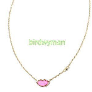 Lips Gold Pendant Necklace in Hot Pink Mother-of-Pearl